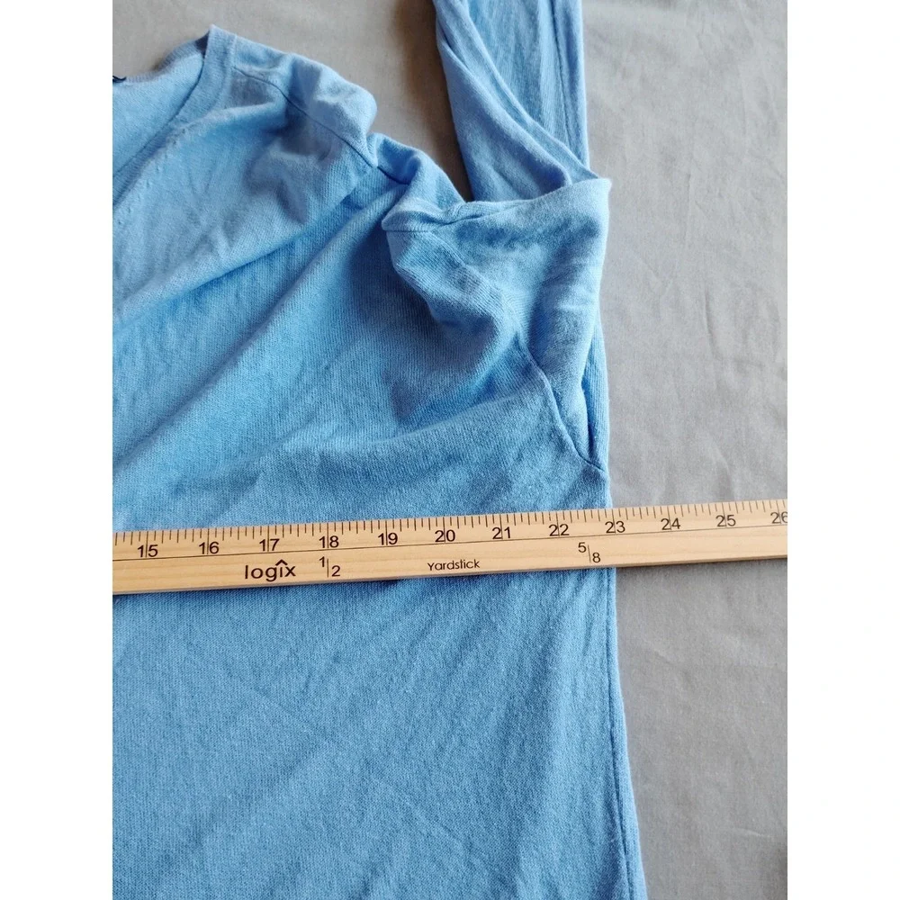 NWOT Eileen Fisher Tencel Blue V-Neck Lightweight Long Sleeve Sweater Preppy L - Picture 8 of 10
